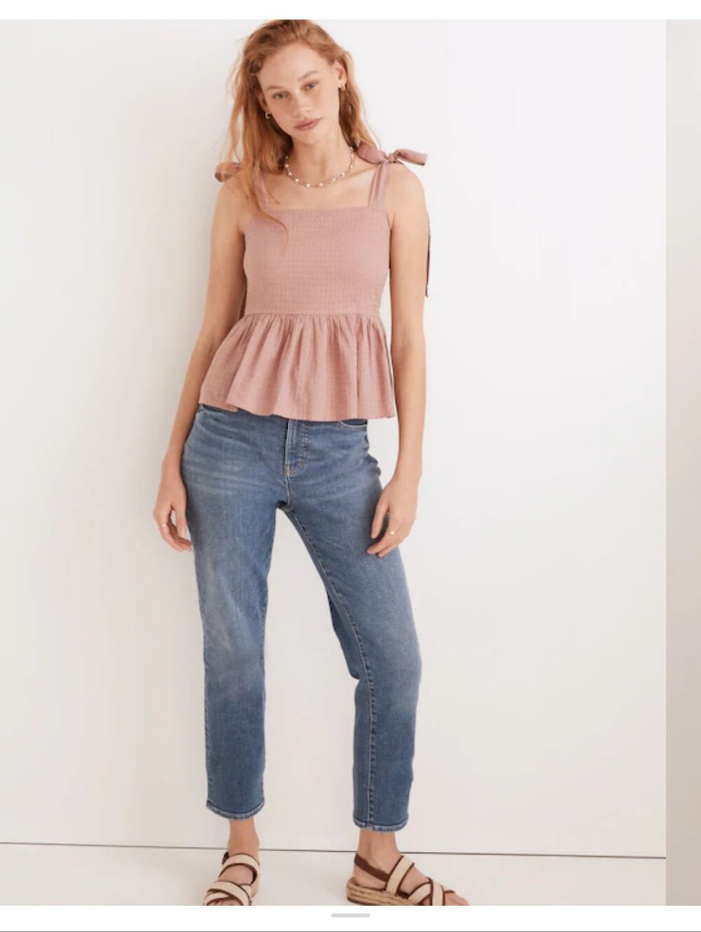 MADEWELL Rosalie Tie-Strap Textured Top In Gingham XS